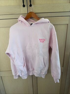 White Fox Boutique Pastel Pink Logo Hoodie with stain
